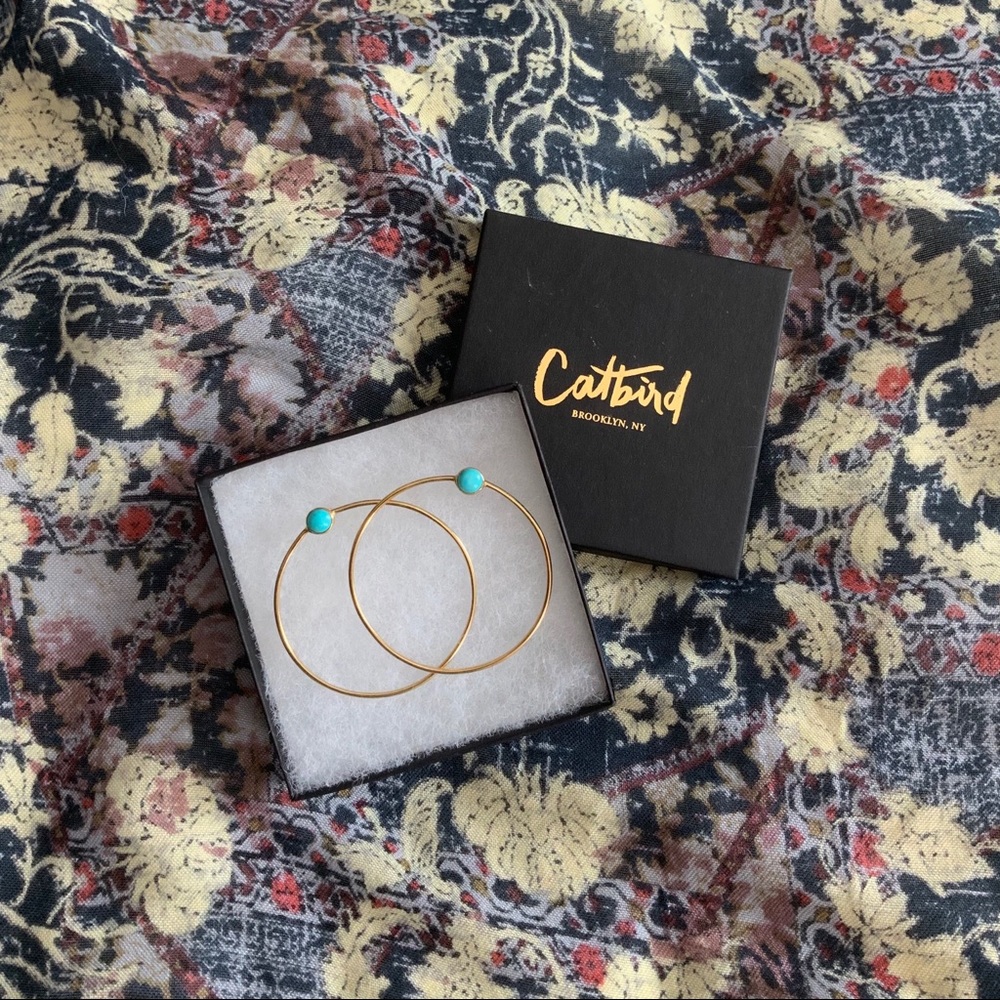 Leo Black Stone Hoops, Turquoise